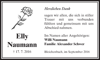 Traueranzeige von Elly Naumann von  Kreisanzeiger