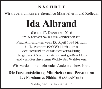 Traueranzeige von Ida Albrand von  Kreisanzeiger