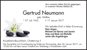 Traueranzeige von Gertrud Neumann von Trauerportal Rhein Main Presse