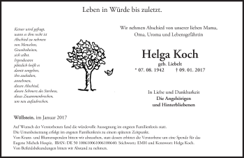 Traueranzeige von Helga Koch von Trauerportal Rhein Main Presse
