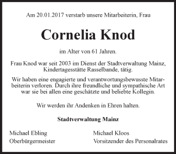 Traueranzeige von Cornelia Knod von Trauerportal Rhein Main Presse