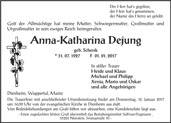 Traueranzeige von Anna-Katharina Dejung von Trauerportal Rhein Main Presse