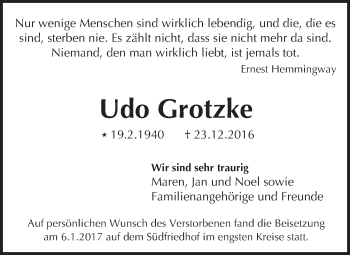 Traueranzeige von Udo Grotzke von Trauerportal Rhein Main Presse