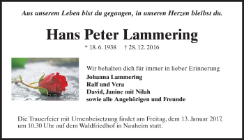 Traueranzeige von Hans Peter Lammering von Trauerportal Rhein Main Presse