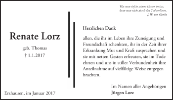 Traueranzeige von Renate Lorz von Trauerportal Echo Online