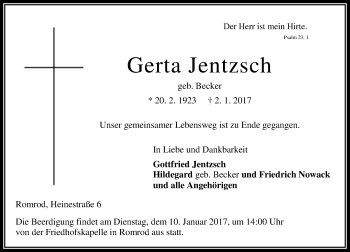 Traueranzeige von Gerta Jentzsch von VRM Trauer