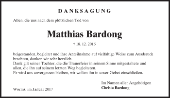 Traueranzeige von Matthias Bardong von Trauerportal Rhein Main Presse