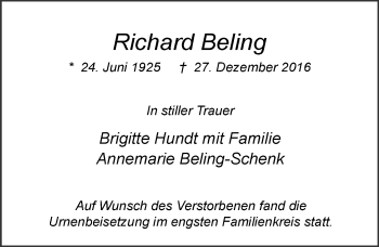 Traueranzeige von Richard Beling von VRM Trauer