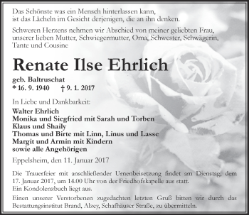 Traueranzeige von Renate Ilse Ehrlich von Trauerportal Rhein Main Presse