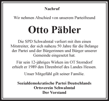 Traueranzeige von Otto Päbler von VRM Trauer