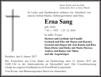 Traueranzeige von Erna Sang von VRM Trauer