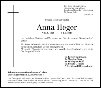 Traueranzeige von Anna Heger von Trauerportal Rhein Main Presse