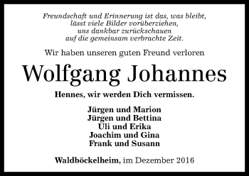 Traueranzeige von Wolfgang Johannes von Trauerportal Rhein Main Presse