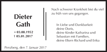 Traueranzeige von Dieter Gath von  Gießener Anzeiger