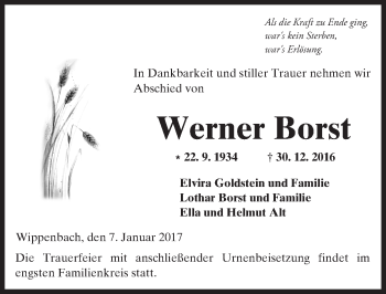 Traueranzeige von Werner Borst von  Kreisanzeiger