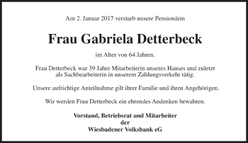 Traueranzeige von Gabriela Detterbeck von Trauerportal Rhein Main Presse