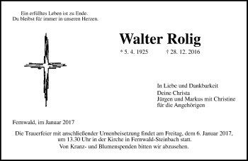 Traueranzeige von Walter Rolig von  Gießener Anzeiger