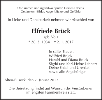 Traueranzeige von Elfriede Brück von  Gießener Anzeiger