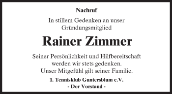 Traueranzeige von Rainer Zimmer von Trauerportal Rhein Main Presse