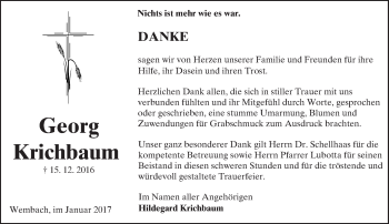 Traueranzeige von Georg Krichbaum von Trauerportal Echo Online