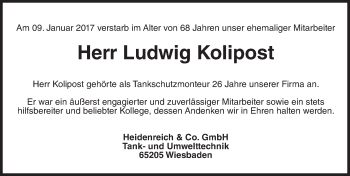 Traueranzeige von Ludwig Kolipost von Trauerportal Rhein Main Presse