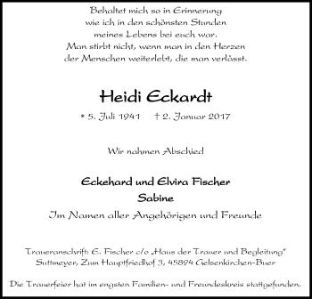 Traueranzeige von Heidi Eckardt von Trauerportal Rhein Main Presse