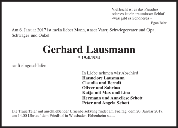 Traueranzeige von Gerhard Lausmann von Trauerportal Rhein Main Presse