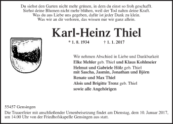 Traueranzeige von Karl-Heinz Thiel von Trauerportal Rhein Main Presse