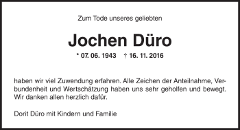 Traueranzeige von Jochen Düro von Trauerportal Rhein Main Presse