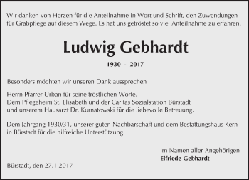 Traueranzeige von Ludwig Gebhardt von Trauerportal Echo Online
