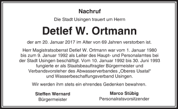 Traueranzeige von Detlef W. Ortmann von  Usinger Anzeiger