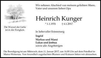 Traueranzeige von Heinrich Kunger von Trauerportal Rhein Main Presse