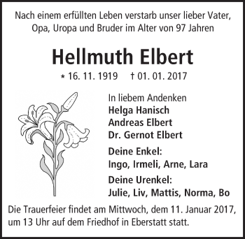 Traueranzeige von Hellmuth Elbert von Trauerportal Echo Online