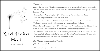 Traueranzeige von Karl Heinz Bott von Trauerportal Rhein Main Presse