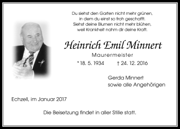 Traueranzeige von Heinrich Emil Minnert von  Kreisanzeiger