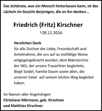 Traueranzeige von Friedrich Kirschner von Trauerportal Rhein Main Presse