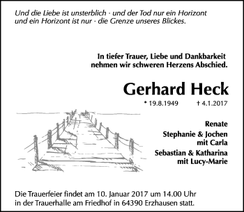 Traueranzeige von Gerhard Heck von Trauerportal Echo Online