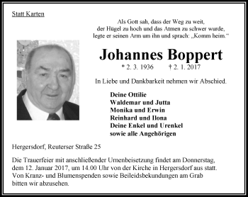 Traueranzeige von Johannes Boppert von VRM Trauer