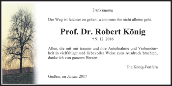 Traueranzeige von Robert König von  Gießener Anzeiger