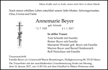 Traueranzeige von Annemarie Beyer von Trauerportal Rhein Main Presse