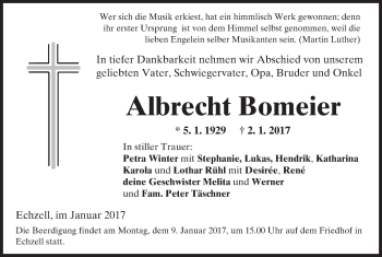 Traueranzeige von Albrecht Bomeier von  Kreisanzeiger