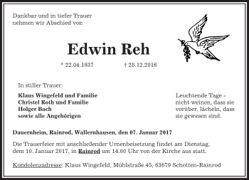Traueranzeige von Edwin Reh von  Kreisanzeiger
