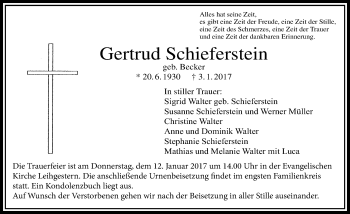 Traueranzeige von Gertrud Schieferstein von  Gießener Anzeiger