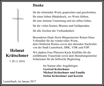 Traueranzeige von Helmut Krätschmer von VRM Trauer