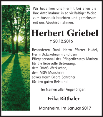 Traueranzeige von Herbert Griebel von Trauerportal Rhein Main Presse