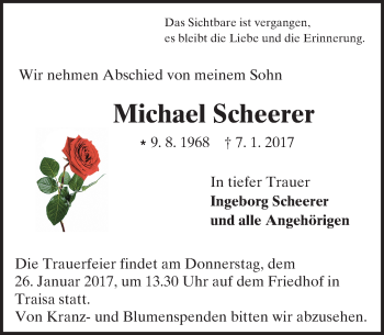 Traueranzeige von Michael Scheerer von Trauerportal Echo Online