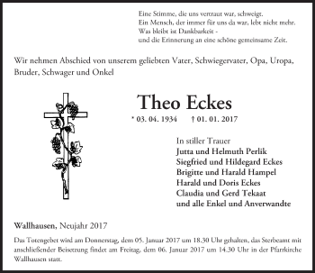 Traueranzeige von Theo Eckes von Trauerportal Rhein Main Presse