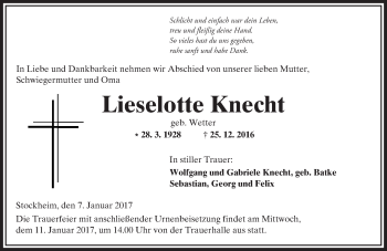 Traueranzeige von Lieselotte Knecht von  Kreisanzeiger