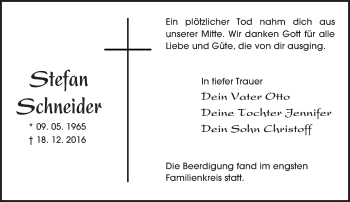 Traueranzeige von Stefan Schneider von Trauerportal Rhein Main Presse