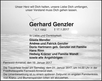 Traueranzeige von Gerhard Genzier von  Gießener Anzeiger